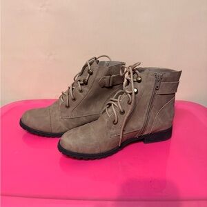 Madden Girl Faux Suede Taupe Lace-Up Ankle Boots for Women - Casual Combat Style